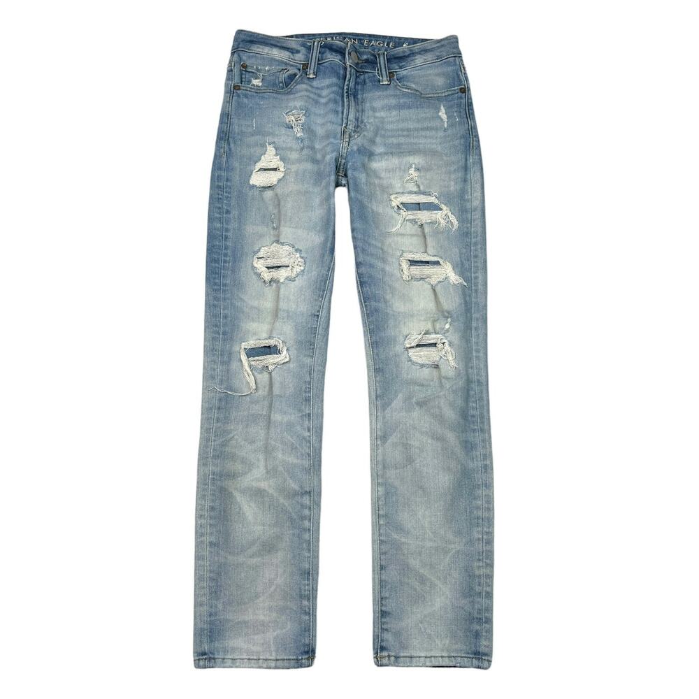 American Eagle AE Slim Ripped Jeans Next Level Airflex Light Wash Mens 29x30